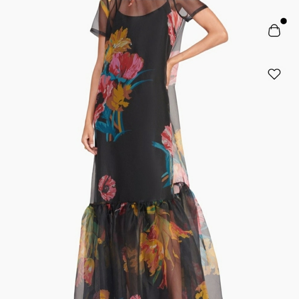 STAUD Calluna first bloom Night Organza floral print short sleeve dress